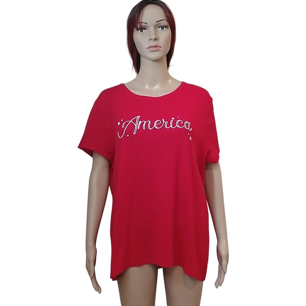 Croft & Barrow T-Shirt Women’s XXL Red White Classic Tee Cotton America